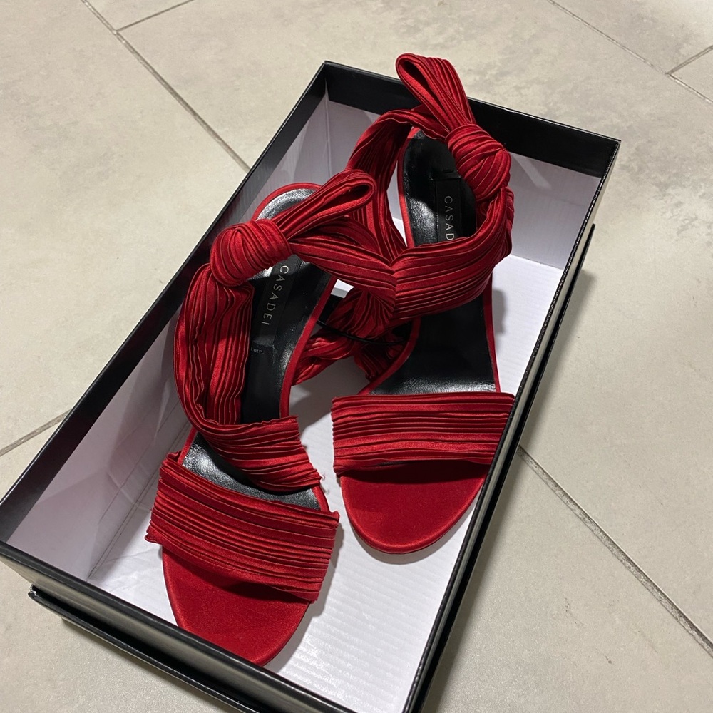 Casadei Satin Red Plisse Heel